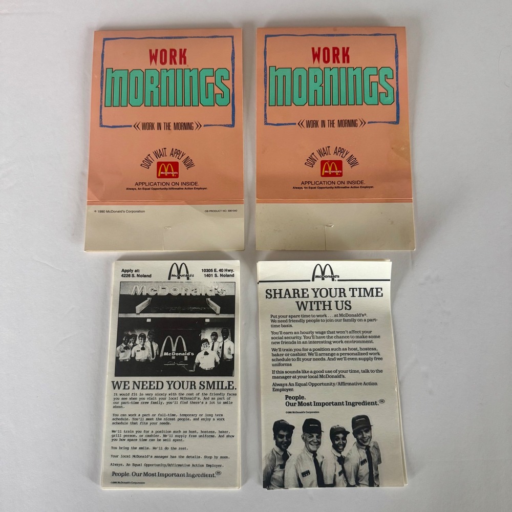 Vintage 1986 1990 McDonalds Ephemera Job Application Lot Work Table Tents Flyers